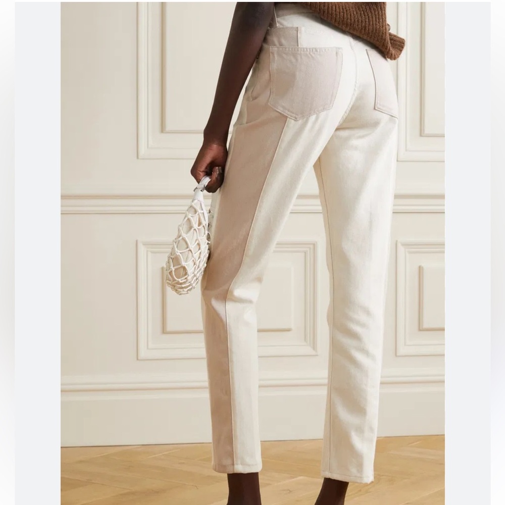Reformation Two-Tone Cream Straight-Leg Jeans